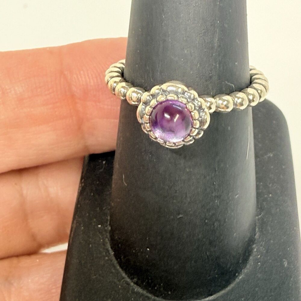 Pandora Sterling Silver 925 Amethyst Stackable Ring Sz 7 - Picture 9 of 9
